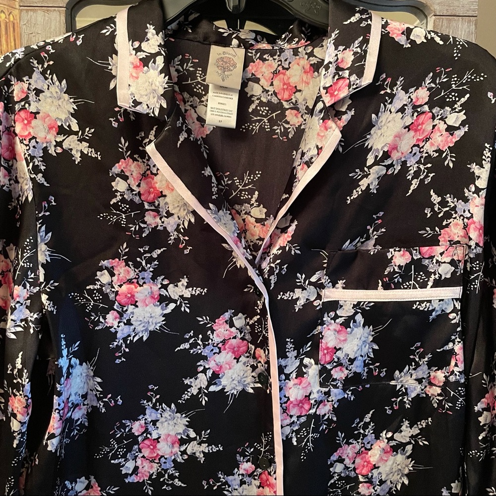 In Bloom Long Sleeve Satin Button Down Sleep Dress